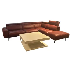 E. Schillig Ecksofas|Polstergarnitur Amante Leder L150 87 Weinrot Rot Metallfuß Schwarzchrom Mit festem Hocker