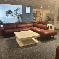 E. Schillig Ecksofas|Polstergarnitur Amante Leder L150 87 Weinrot Rot Metallfuß Schwarzchrom Mit festem Hocker