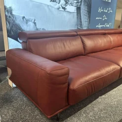 E. Schillig Ecksofas|Polstergarnitur Amante Leder L150 87 Weinrot Rot Metallfuß Schwarzchrom Mit festem Hocker