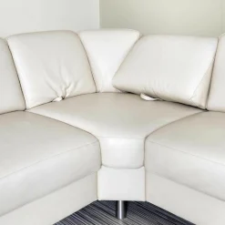 Polinova Ecksofas|Polstergarnitur Bellini Leder BelVita Ecru Metallfuß Hochglanz Mit Verstellbaren Lehnen