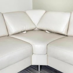 Polinova Ecksofas|Polstergarnitur Bellini Leder BelVita Ecru Metallfuß Hochglanz Mit Verstellbaren Lehnen