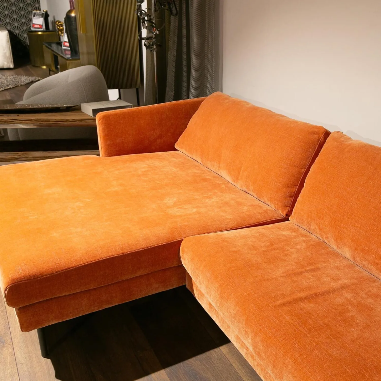 Sits Ecksofas|Polstergarnitur Betty MS 1010 Stoff Wildflower 7 Pail Rust Orange Fuß 177 Metall Grau