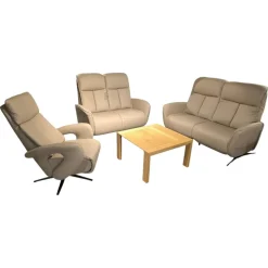 Hukla Polstergruppen|Polstergarnitur Havanna Leder Credo Pearl Grau Beige Gestell Metallkufe Schwarz Inklusive Kissen