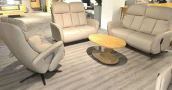 Hukla Polstergruppen|Polstergarnitur Havanna Leder Credo Pearl Grau Beige Gestell Metallkufe Schwarz Inklusive Kissen