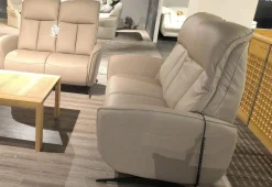 Hukla Polstergruppen|Polstergarnitur Havanna Leder Credo Pearl Grau Beige Gestell Metallkufe Schwarz Inklusive Kissen