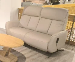 Hukla Polstergruppen|Polstergarnitur Havanna Leder Credo Pearl Grau Beige Gestell Metallkufe Schwarz Inklusive Kissen