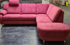 Zehdenick Polstergruppen|Polstergarnitur KS 4975 Stoff Charly Red Rot Fuß Metall Alufarbig Silber Inklusive Hocker