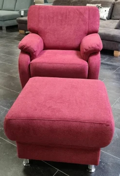 Zehdenick Polstergruppen|Polstergarnitur KS 4975 Stoff Charly Red Rot Fuß Metall Alufarbig Silber Inklusive Hocker