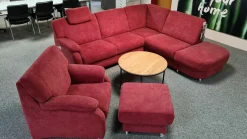 Zehdenick Polstergruppen|Polstergarnitur KS 4975 Stoff Charly Red Rot Fuß Metall Alufarbig Silber Inklusive Hocker