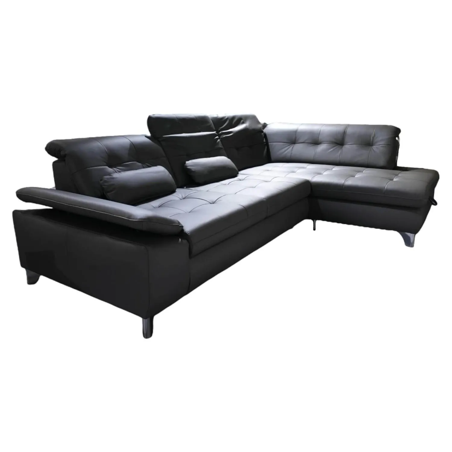 Polinova Ecksofas|Polstergarnitur MM-PN1078 Bezug Leder Torro Grau Metallfuß Glänzend