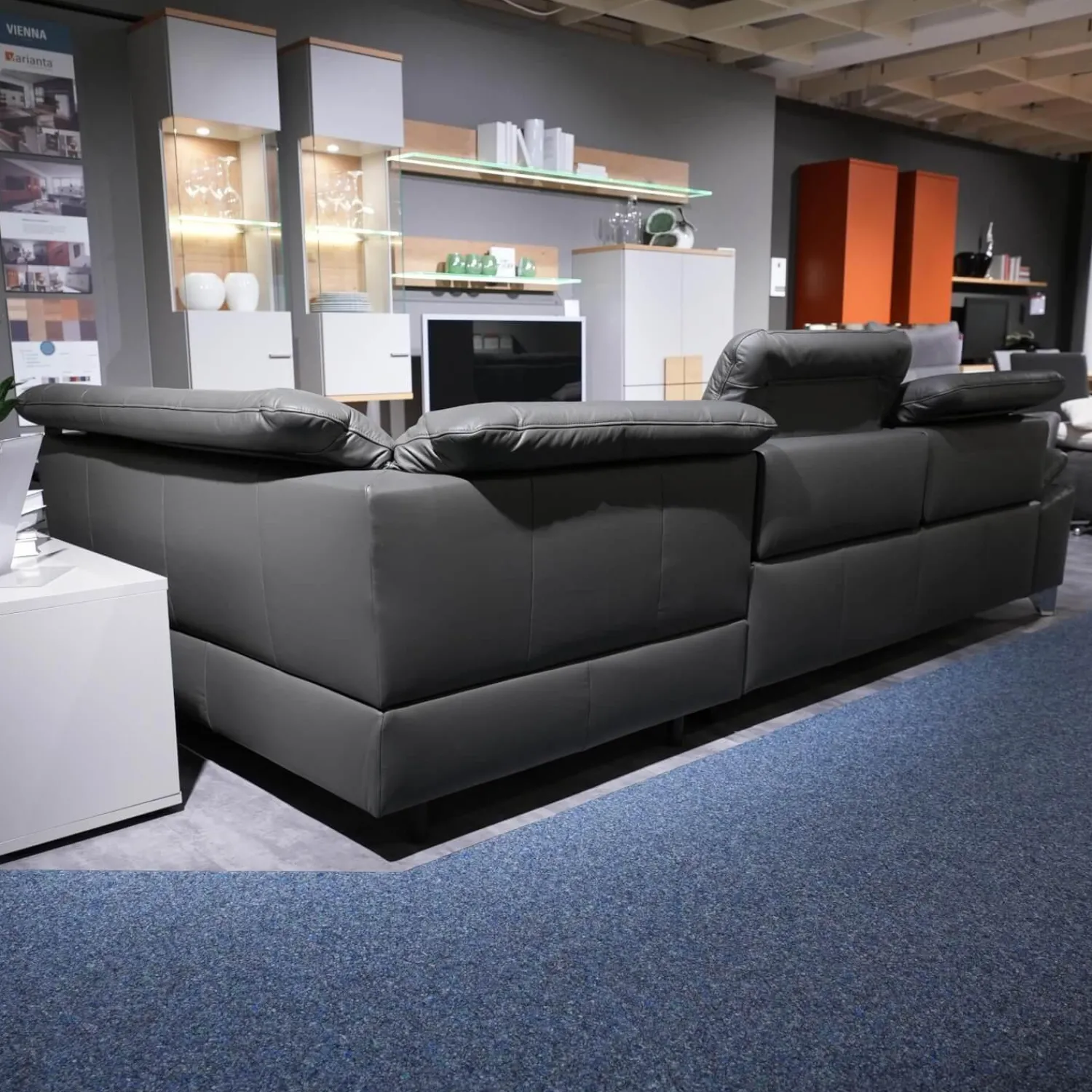 Polinova Ecksofas|Polstergarnitur MM-PN1078 Bezug Leder Torro Grau Metallfuß Glänzend