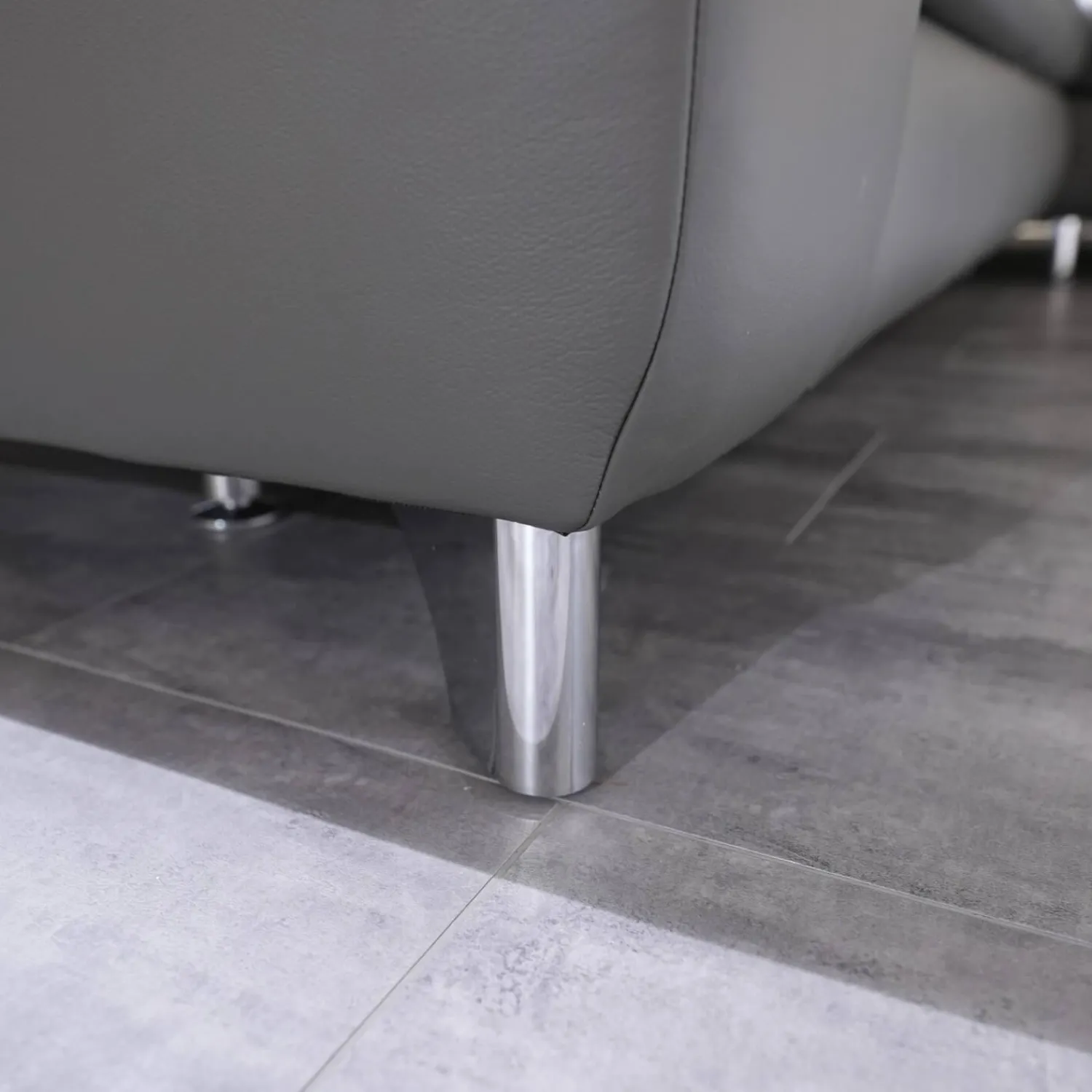 Polinova Ecksofas|Polstergarnitur MM-PN1078 Bezug Leder Torro Grau Metallfuß Glänzend