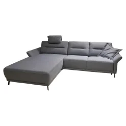 Musterring Ecksofas|Polstergarnitur MR 375 Stoff Picasso Jeans Grau Füße Metall 245 Schwarz Matt Mit Stauraumfunktion Und Kissen