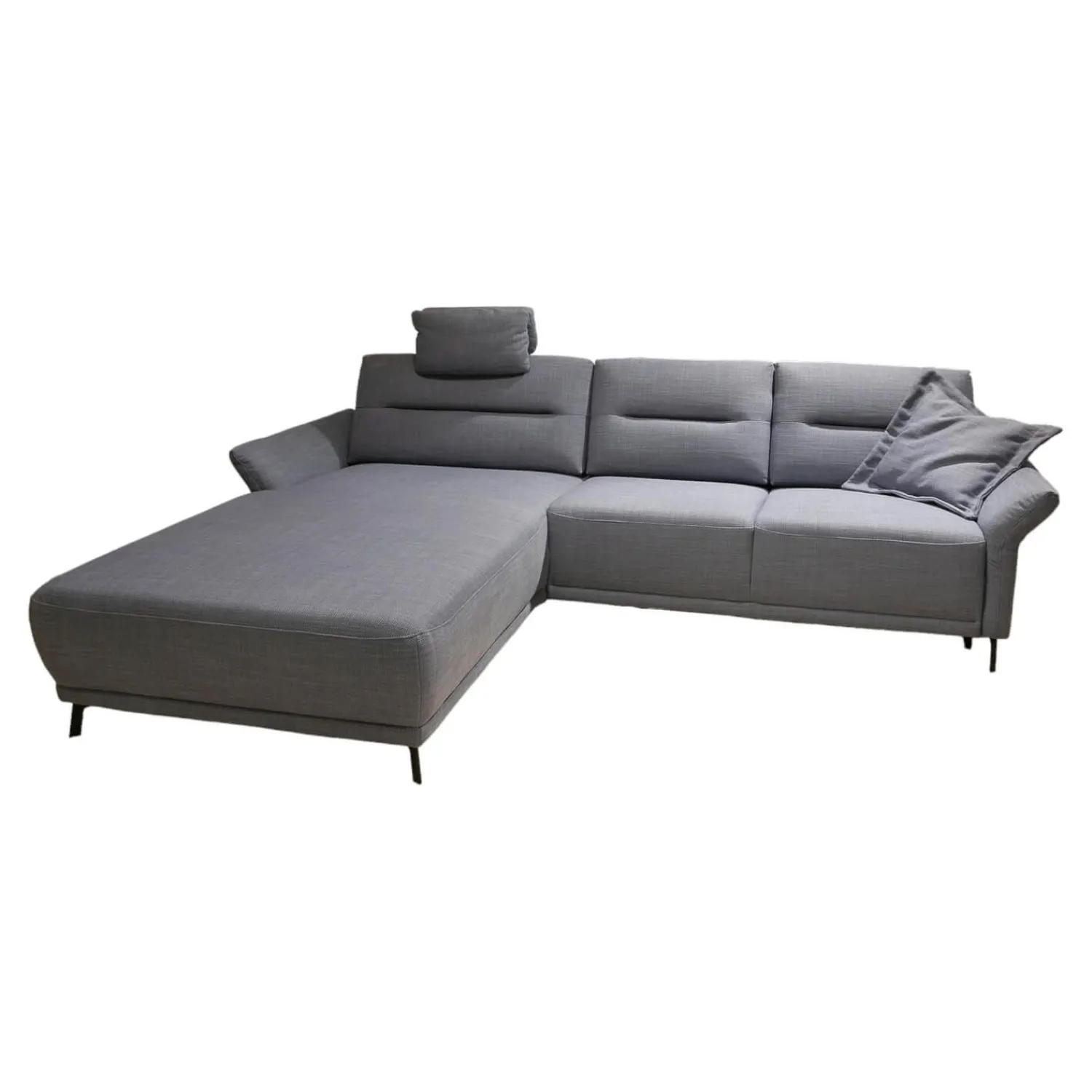 Musterring Ecksofas|Polstergarnitur MR 375 Stoff Picasso Jeans Grau Füße Metall 245 Schwarz Matt Mit Stauraumfunktion Und Kissen