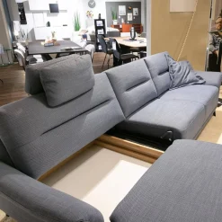 Musterring Ecksofas|Polstergarnitur MR 375 Stoff Picasso Jeans Grau Füße Metall 245 Schwarz Matt Mit Stauraumfunktion Und Kissen