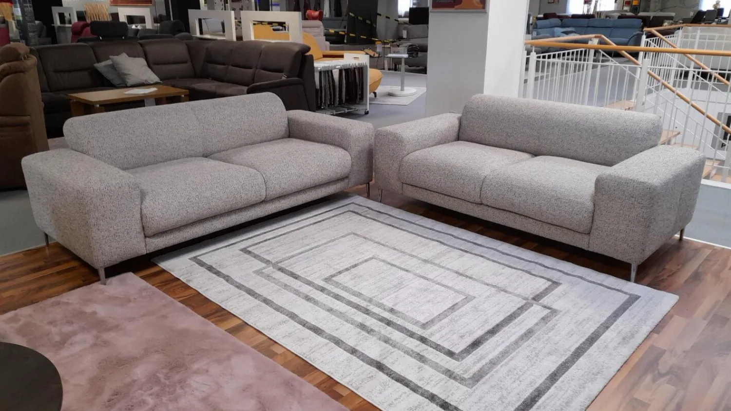 Ponsel Polstergruppen|Polstergruppe 79053 Bezug Stoff 1211 12 Grau Creme Fuß Metall Alu Poliert