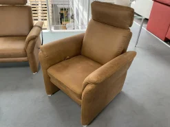 Polsteria Polstergruppen|Polstergruppe 81056 Stoff Gringo 09 Cognac Braun Füße Metall Chrom Inklusive Sessel Und Elektrische Funktionen