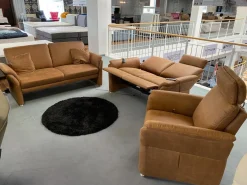 Polsteria Polstergruppen|Polstergruppe 81056 Stoff Gringo 09 Cognac Braun Füße Metall Chrom Inklusive Sessel Und Elektrische Funktionen