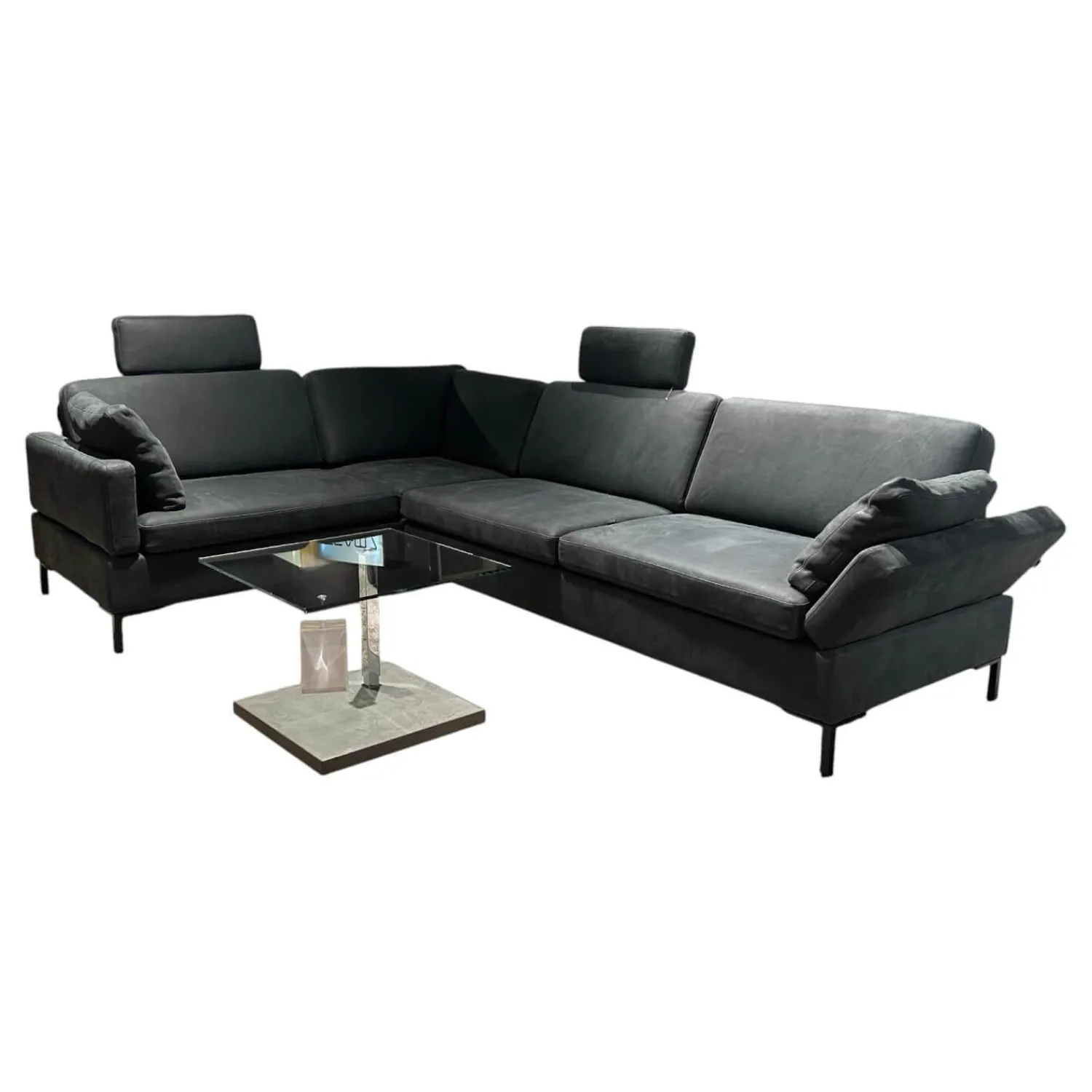 Brühl Ecksofas|Polstergruppe Alba Anilinleder Taron Grün Braun Winkelfuß Schwarz Gepulvert Inklusive Kissen