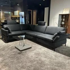 Brühl Ecksofas|Polstergruppe Alba Anilinleder Taron Grün Braun Winkelfuß Schwarz Gepulvert Inklusive Kissen