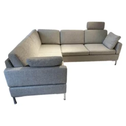 Brühl Ecksofas|Polstergruppe Alba System 45528 45517 Stoff 2480 45 Grau Winkelfuß Verchromt Glänzend Mit Kissen