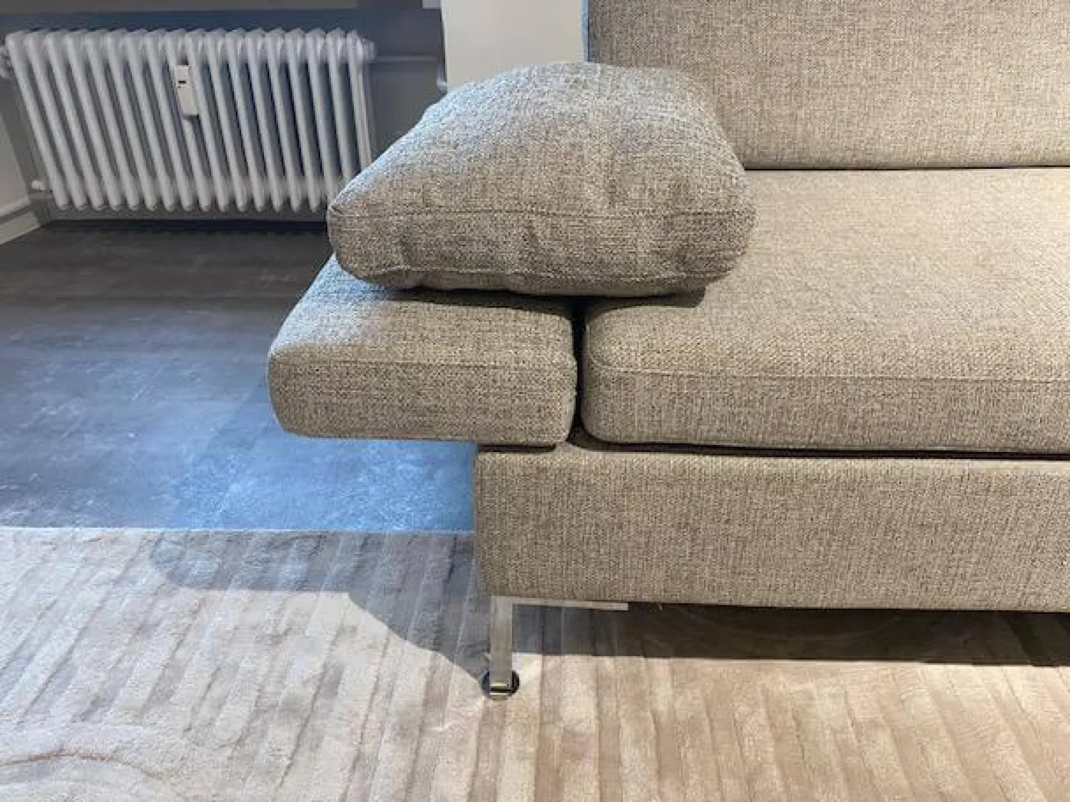 Brühl Ecksofas|Polstergruppe Alba System 45528 45517 Stoff 2480 45 Grau Winkelfuß Verchromt Glänzend Mit Kissen