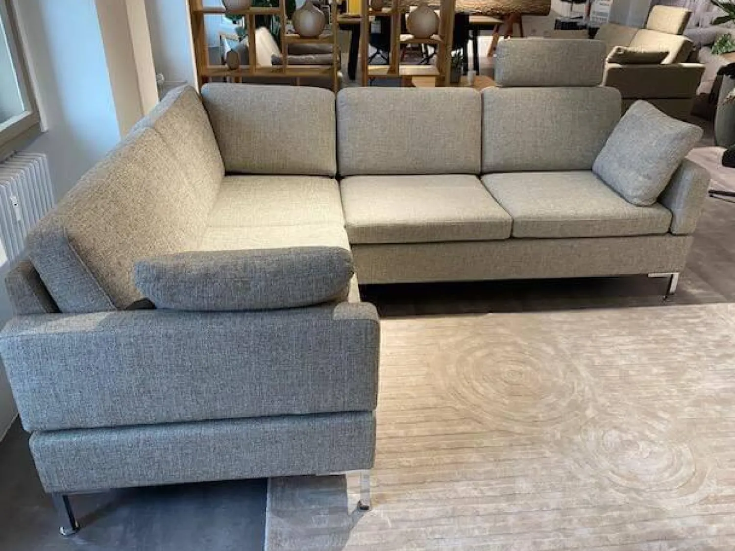 Brühl Ecksofas|Polstergruppe Alba System 45528 45517 Stoff 2480 45 Grau Winkelfuß Verchromt Glänzend Mit Kissen