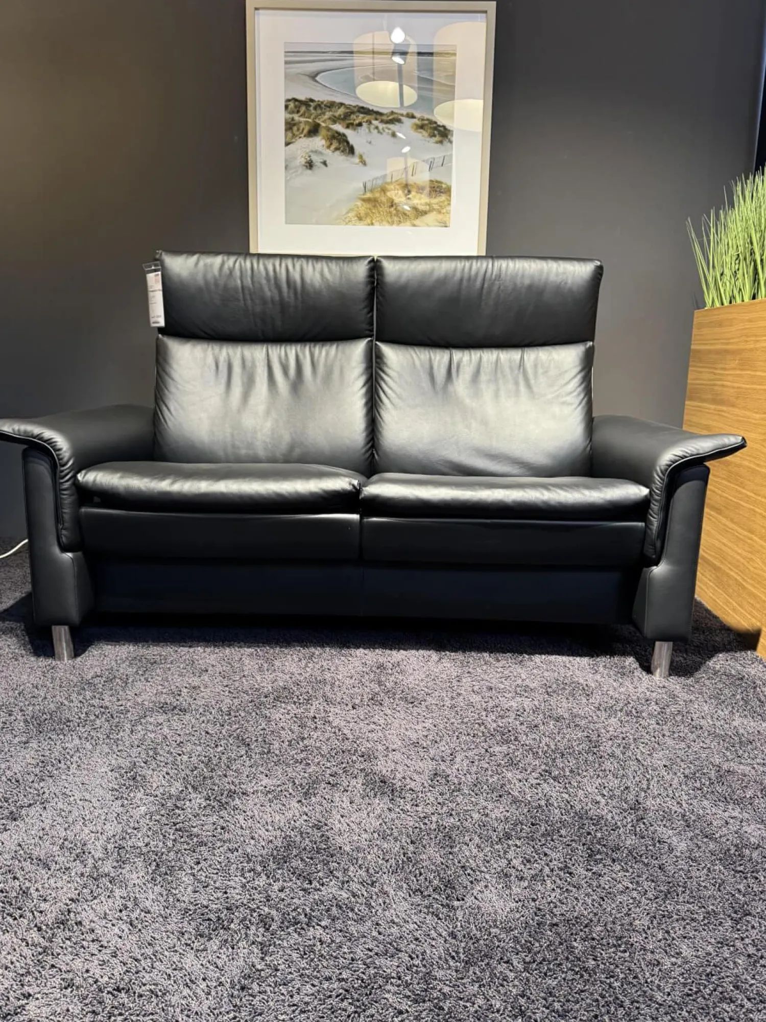 Stressless Polstergruppen|Polstergruppe Aurora Leder Paloma Black Schwarz Füße Aluminium Verchromt Matt