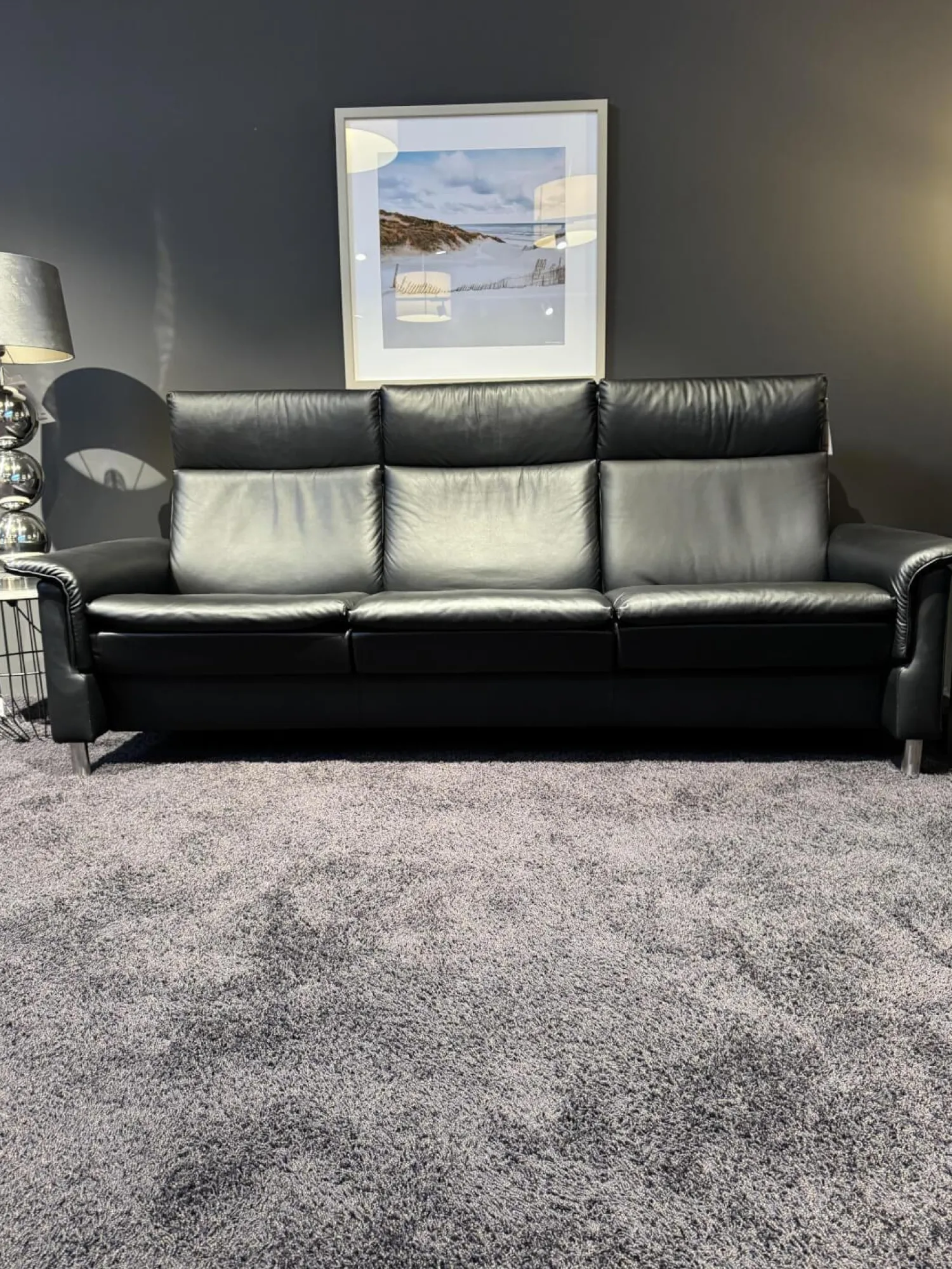 Stressless Polstergruppen|Polstergruppe Aurora Leder Paloma Black Schwarz Füße Aluminium Verchromt Matt