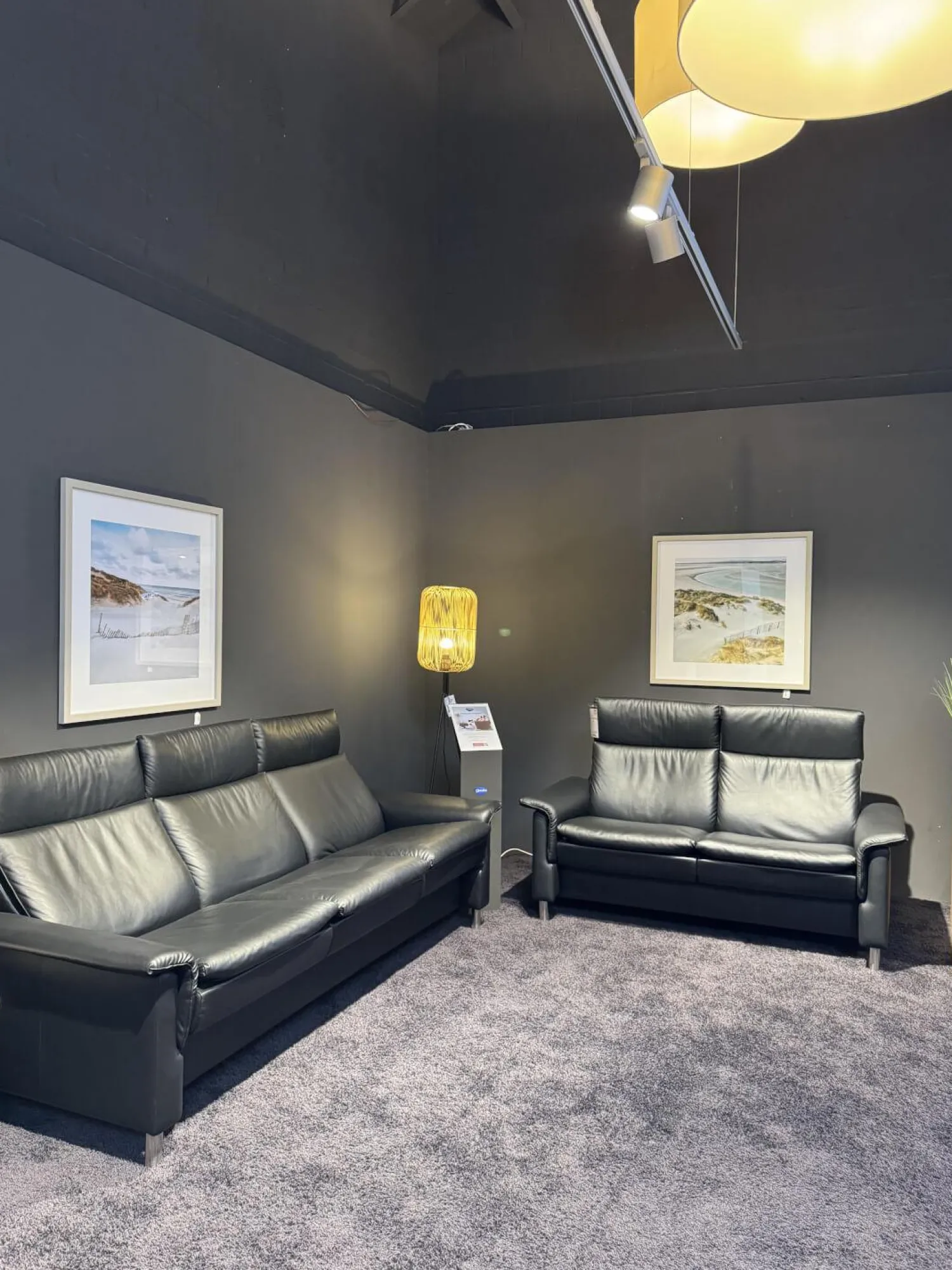 Stressless Polstergruppen|Polstergruppe Aurora Leder Paloma Black Schwarz Füße Aluminium Verchromt Matt