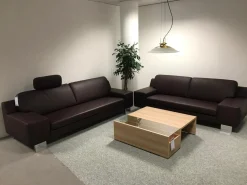 W. Schillig Polstergruppen|Polstergruppe Bezug Leder Rotbraun Metallfüße Chrom Glänzend Mit Kopfstütze Ohne Couchtisch