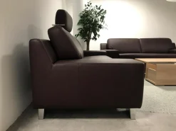 W. Schillig Polstergruppen|Polstergruppe Bezug Leder Rotbraun Metallfüße Chrom Glänzend Mit Kopfstütze Ohne Couchtisch