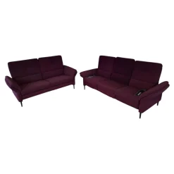 Carina Polstergruppen|Polstergruppe Caro Stoff Trend Bordeaux Rot Metallfüße Schwarz Mit Tisch Buche Schwarz Und LED Lampe