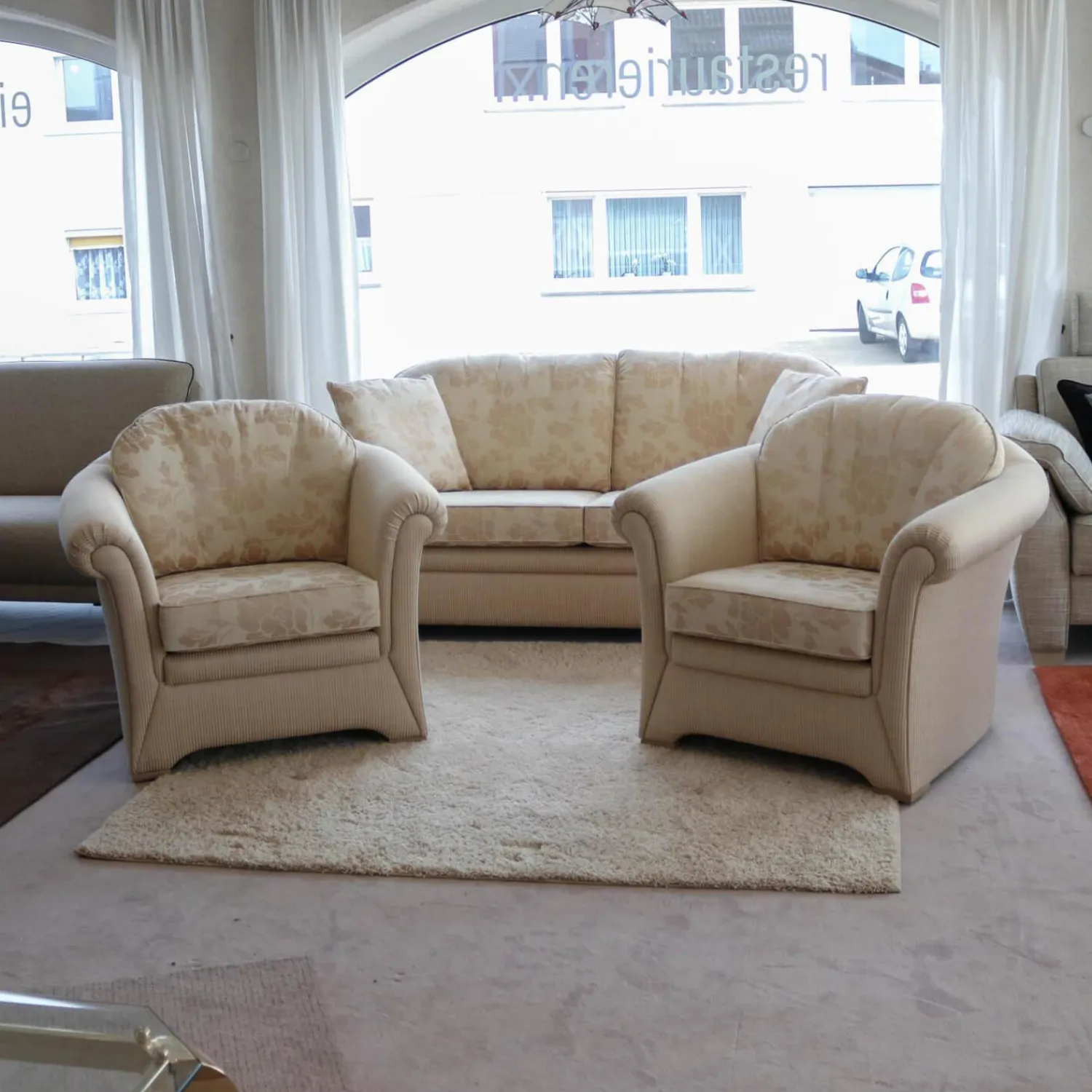 Finkeldei Polstergruppen|Polstergruppe Cavalli Stoff Sanderson A Beige Füße Massivholz