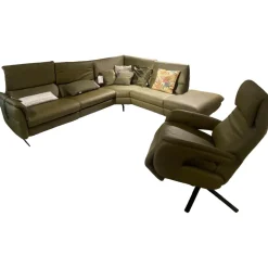 Steinpol Polstergruppen|Polstergruppe Cesaro Casada Leder Olive Grün Gestell Edelstahl Füße Schwarz Edelstahl Lackiert Mit Elektrischen Verstellungen Der Kopfstützen Und Fußablage Inklusive 5 Kissen