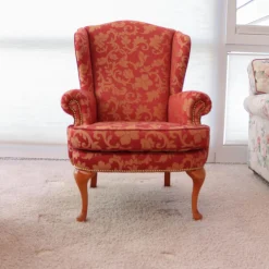 Finkeldei Polstergruppen|Polstergruppe Clara 334 Stoff Rot Beige Gold Füße Kirschbaum Lackiert