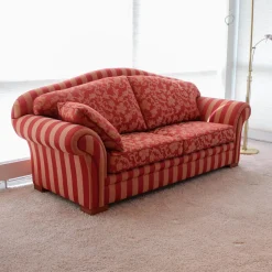 Finkeldei Polstergruppen|Polstergruppe Clara 334 Stoff Rot Beige Gold Füße Kirschbaum Lackiert