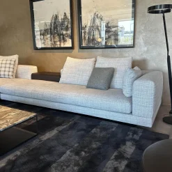 Minotti Wohnlandschaften|Polstergruppe Connery Stoff Double 02 Ghiaccio Grau Ablage Leder Aspen Schwarz Mit Kissen