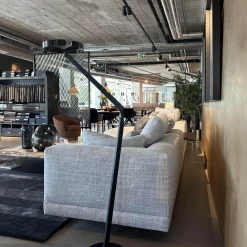 Minotti Wohnlandschaften|Polstergruppe Connery Stoff Double 02 Ghiaccio Grau Ablage Leder Aspen Schwarz Mit Kissen