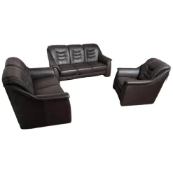 Gruber Polstergruppen|Polstergruppe Cora Leder Casay 78 Mocca Schwarz 3-2-1