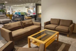 DFM Polstergruppen|Polstergruppe Elian 3er-Set Leder W11 Farbe Chocolate Füße Eiche Geölt