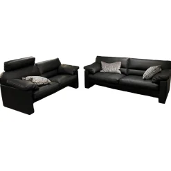 Erpo Polstergruppen|Polstergruppe GA210 Leder E 170 136 Schwarz Mit Armlehnkissen Und Verstellbarer Kopfstütze