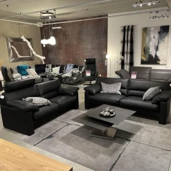 Erpo Polstergruppen|Polstergruppe GA210 Leder E 170 136 Schwarz Mit Armlehnkissen Und Verstellbarer Kopfstütze