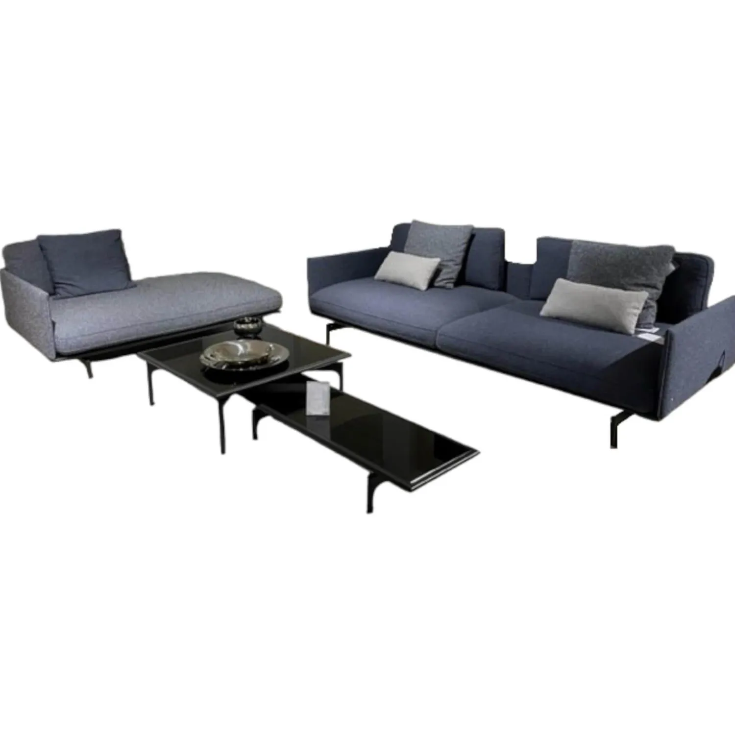 Rolf Benz Polstergruppen|Polstergruppe Liv Smart Stoff 24.415 Graublau 24.144 Schwarzblau Aluminiumgestell Verkehrschwarz mit Couchtisch-Set