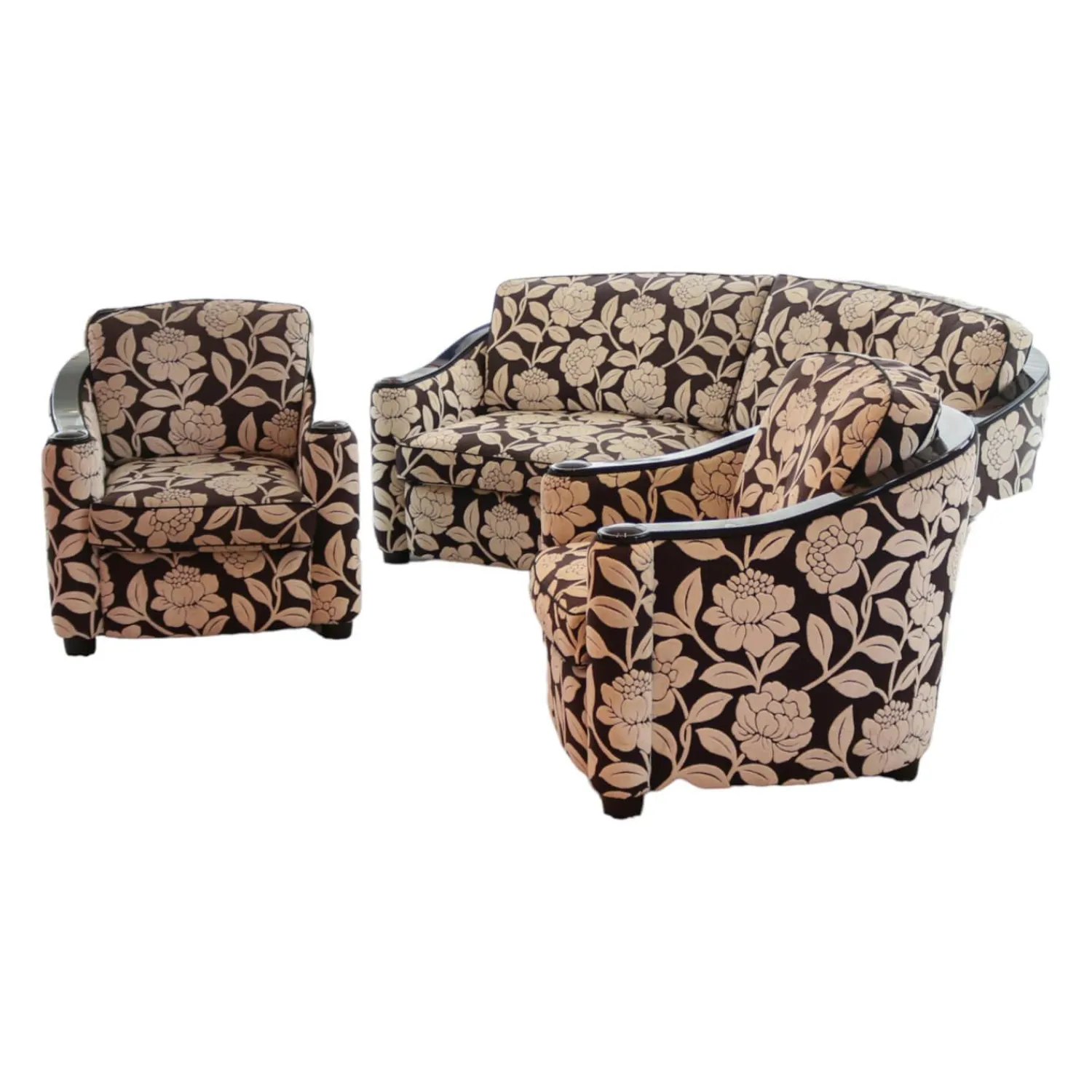 Finkeldei Polstergruppen|Polstergruppe Metropolitan Stoff Hellbeige Schwarz Halbrundsofa Mit 2 Sesseln