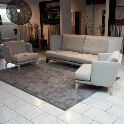 Bielefelder Werkstätten Polstergruppen|Polstergruppe Mit Sofa Und 2 Sesseln Polo Stoff Grau Gestell Esche Wengefarbig