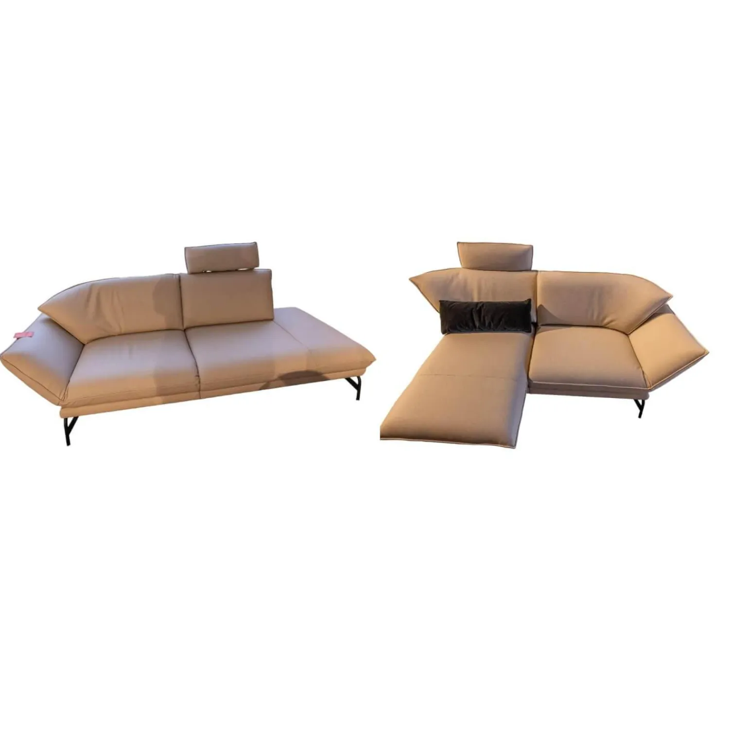 himolla Polstergruppen|Polstergruppe Nova 1378 Bezug Leder 24 Longru Nebel Beige Grau Füße Anthrazit Pulverbeschichtet