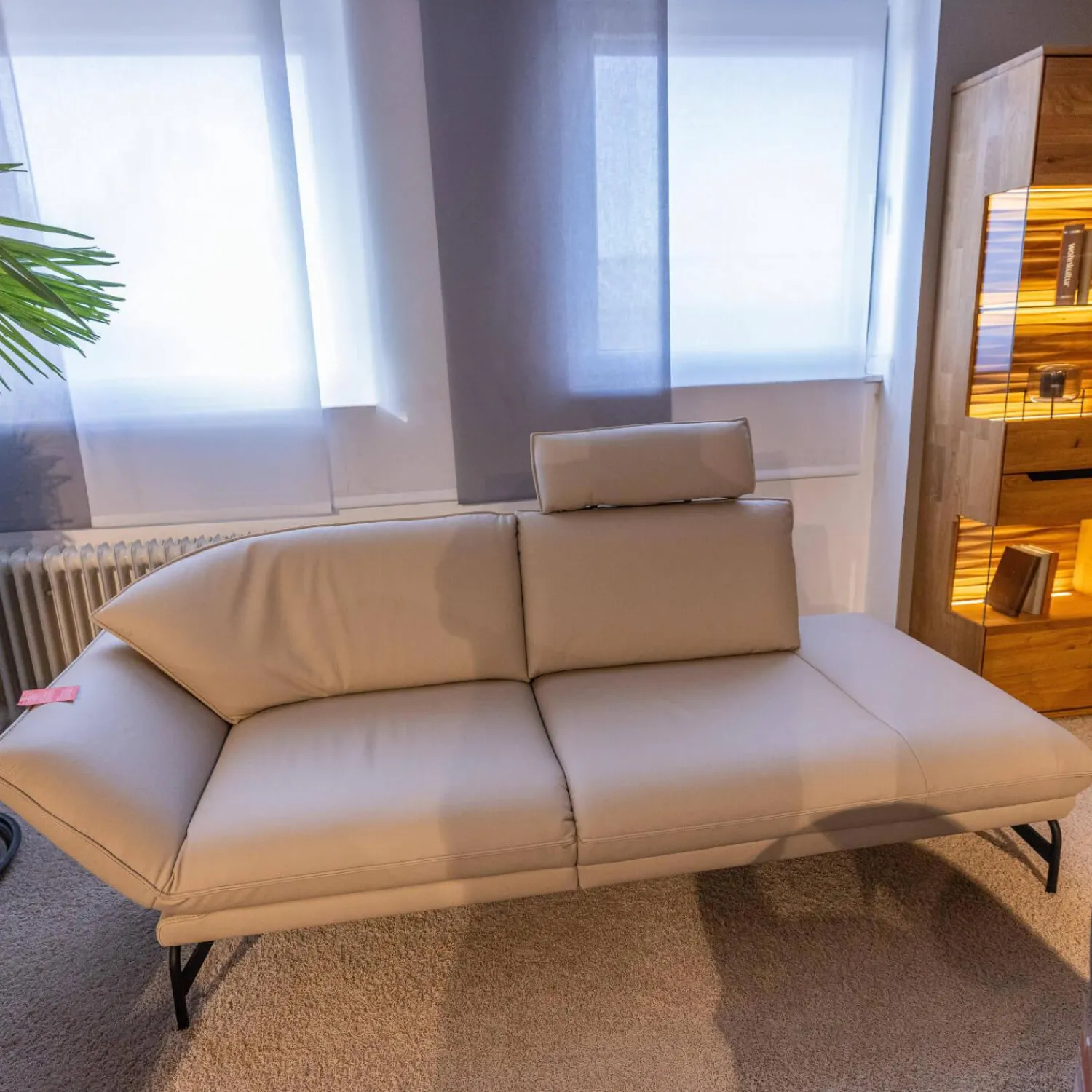 himolla Polstergruppen|Polstergruppe Nova 1378 Bezug Leder 24 Longru Nebel Beige Grau Füße Anthrazit Pulverbeschichtet