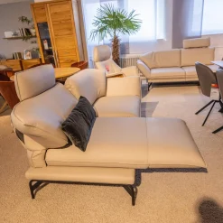 himolla Polstergruppen|Polstergruppe Nova 1378 Bezug Leder 24 Longru Nebel Beige Grau Füße Anthrazit Pulverbeschichtet