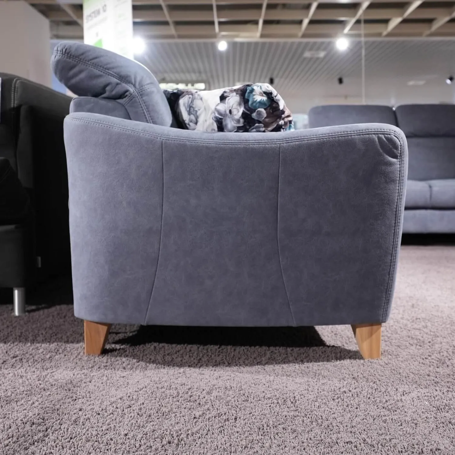 Ponsel Polstergruppen|Polstergruppe Prato Leder 877 02 Grau Blau Fuß F912 Eiche Bianco Inklusive Kissen